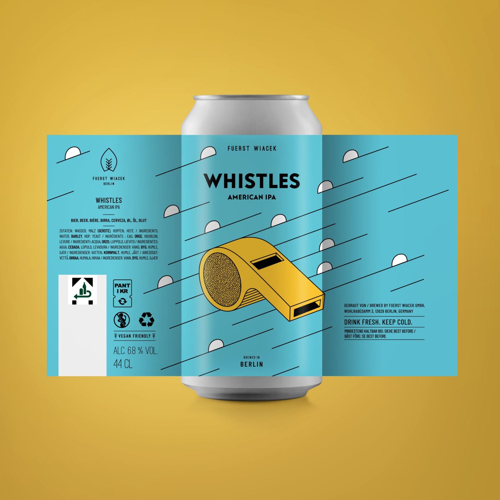 Whistles - a 6.5 % American IPA from FUERST WIACEK, a craft beer brewery in Berlin - brewed with Centennial