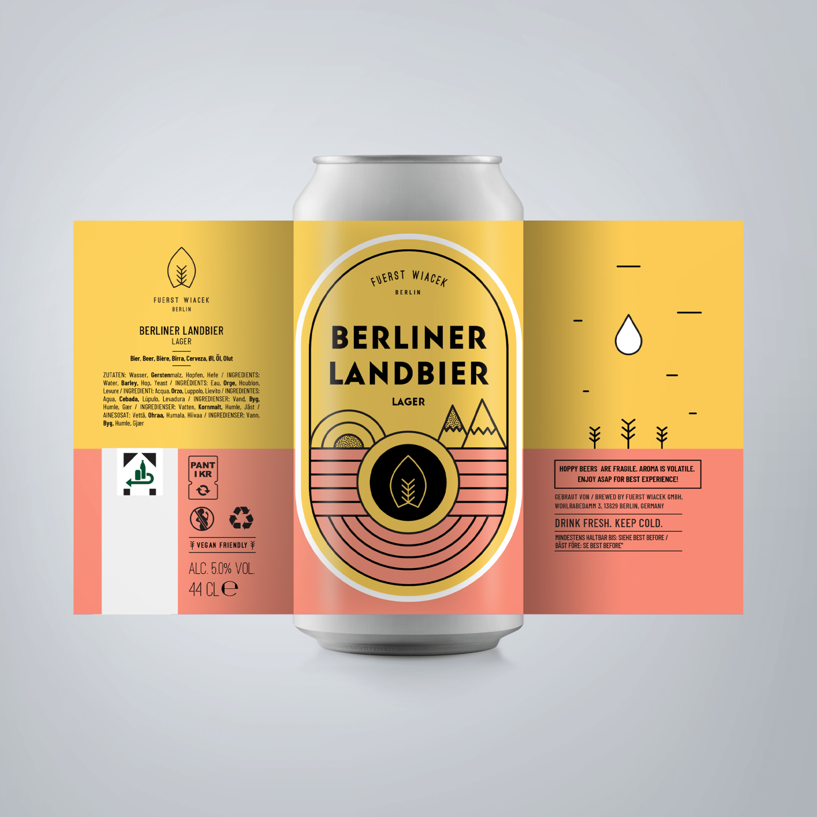 Berliner Landbier - ein 5.0 % Helles von FUERST WIACEK, einer Craftbierbrauerei in Berlin - Dekokt gebraut mit Select, Tradition & Mittelfrüh