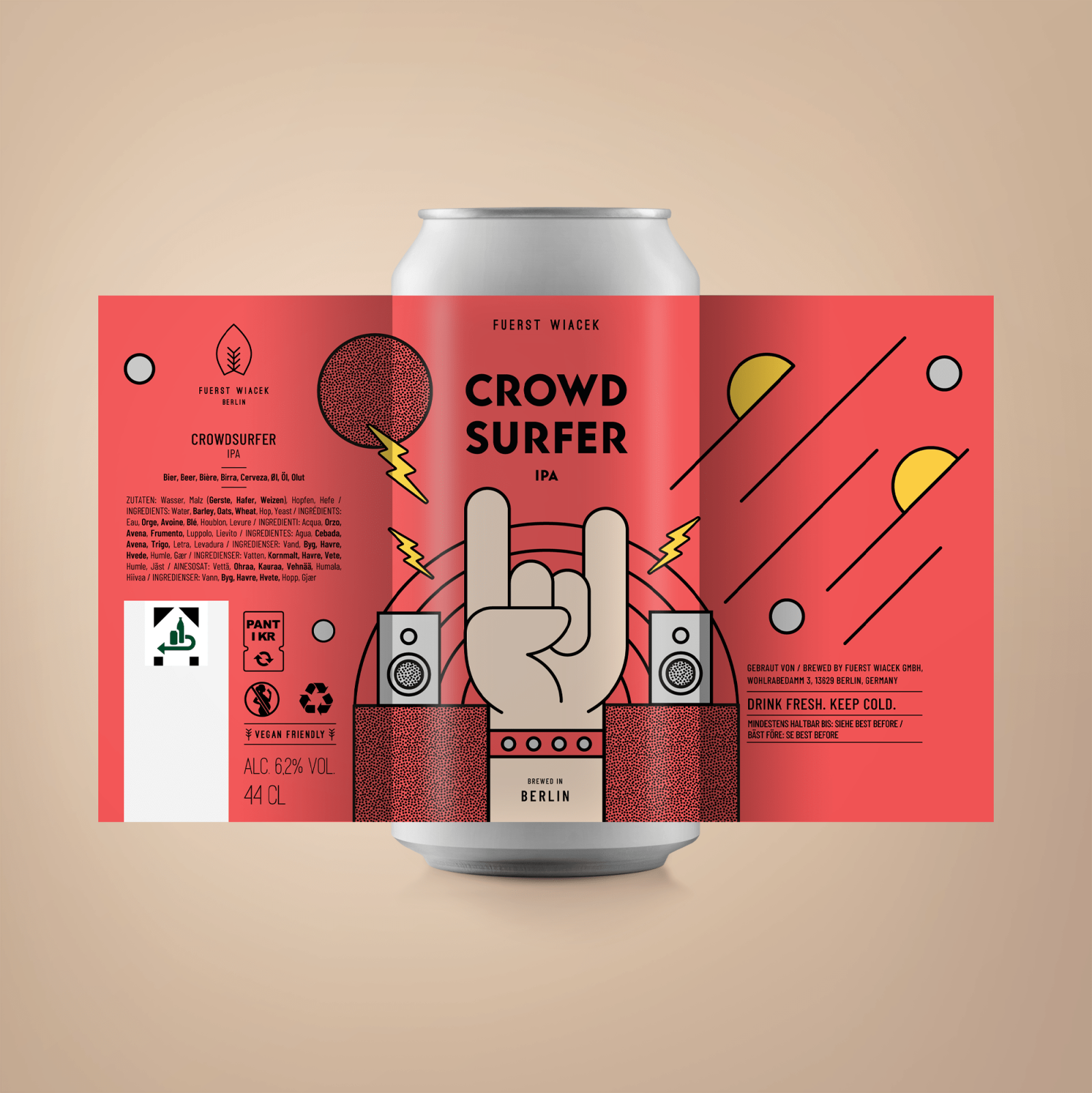 Crowdsurfer - ein 6.2 % IPA von FUERST WIACEK, einer Craft Beer Brauerei in Berlin - Dry-hopped mit Citra & Columbus